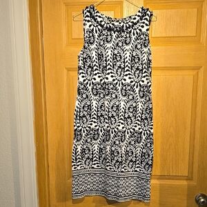 Talbots Black and White Sleeveless Printed Midi Dress